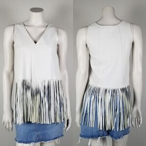 Jakett White Rockabilly Genuine Leather Fringe V-Neck Crop Tank Top Size XS